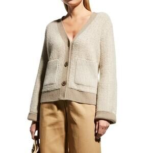 Lisa Yang Sonia Cardigan Sweater Sand Mole Bouclé Knit Cashmere Sz 1 S / M $890